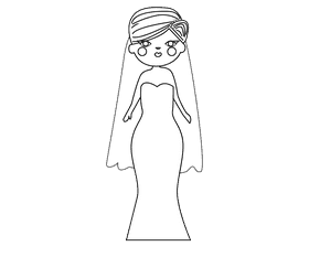 Bride with pink hair black and white clipart