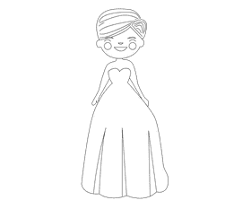 Brown haired bride black and white clipart