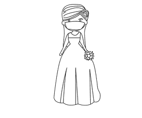 Masked bride with bouquet black and white clipart