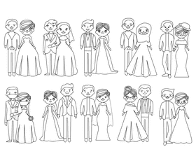 Brides and grooms black and white vector