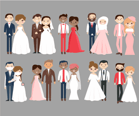 Brides and grooms vector