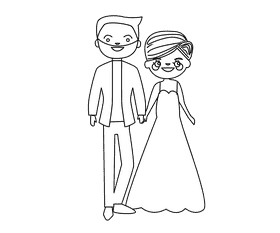 Blonde bride and groom in a red jacket black and white clipart