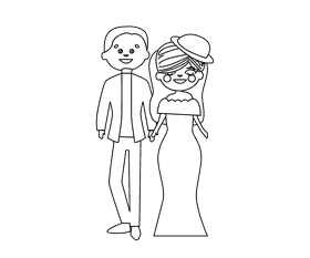 Bride and groom in pink black and white clipart
