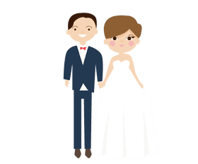 Groom in a blue suit and a brown haired bride clipart