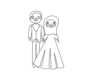 Groom with beard and bride muslim black and white clipart