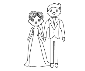 Grooms in brown suit and mulatto bride black and white clipart