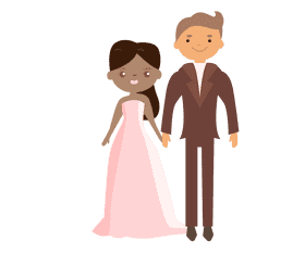 Grooms in brown suit and mulatto bride clipart