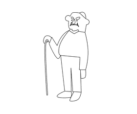 Grandfather in a blue sweater with a stick black and white clipart