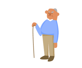 Grandfather in a blue sweater with a stick clipart
