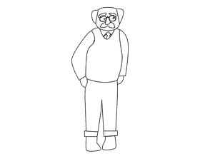 Grandfather in a blue vest black and white clipart