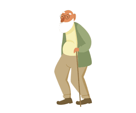 Grandfather in a green sweater with a stick clipart