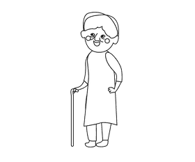 Grandmother in a blue dress with a stick black and white clipart