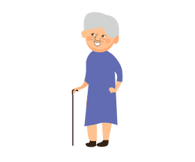 Grandmother in a blue dress with a stick clipart