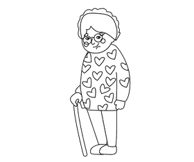 Grandmother in a sweater with hearts black and white clipart