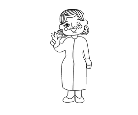 Grandmother in blue dress black and white clipart