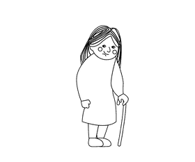 Grandmother in green dress black and white clipart