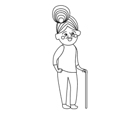 Grandmother yellow vest black and white clipart
