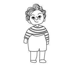 Granny in blue shorts black and white clipart