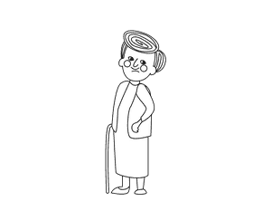 Granny in brown dress black and white clipart