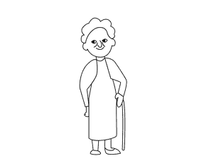 Granny in purple dress black and white clipart