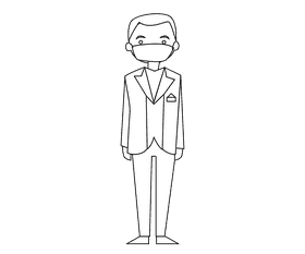 Groom in a blue suit with a scarf in his pocket black and white clipart