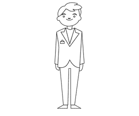 Groom in a brown suit with a scarf in his pocket black and white clipart