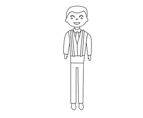 Groom wearing black suspenders black and white clipart