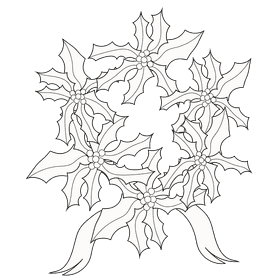 Christmas holly circle black and white clipart