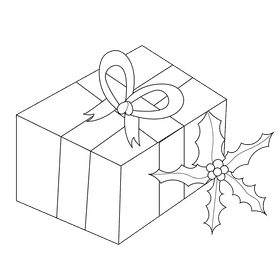 Christmas holly gift black and white clipart