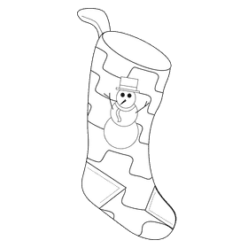 Christmas stocking snowman black and white clipart