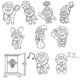 Doraemon set black and white vector