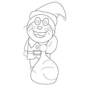 Doraemon santa black and white clipart