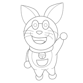 Doraemon with ears black and white clipart