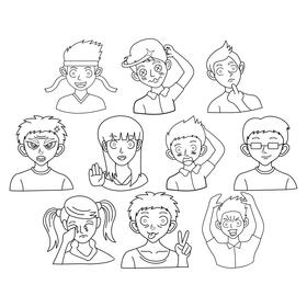 Emotion  set black and white vector