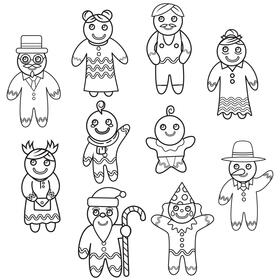 Gingerbread set black and white vector