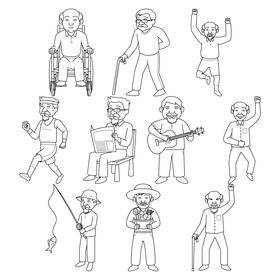 Oldman  Set black and white vector
