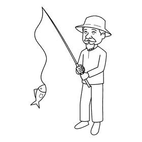 Oldman Fishing black and white clipart