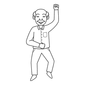 Oldman Happy black and white clipart