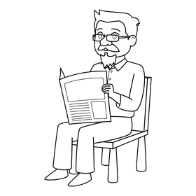 Oldman Reading black and white clipart