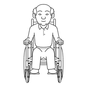 Oldman Wheelchair black and white clipart