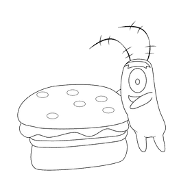 Plankton kraby patty black and white clipart