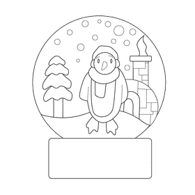 Snow globe penguin black and white clipart