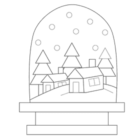 Snow globe snow village black and white clipart