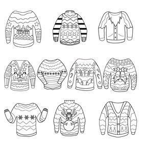 Ugly christmas sweater set black and white vector
