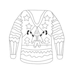 Ugly christmas sweater ginger bread black and white clipart