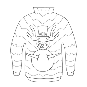 Ugly christmas sweater snowman black and white clipart
