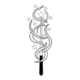 Wand star black and white clipart