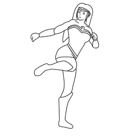 Wonder Woman Kick black and white clipart