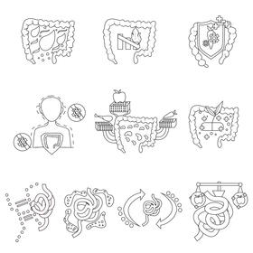 Intestine set black and white vector