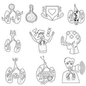 Lungs set black and white vector
